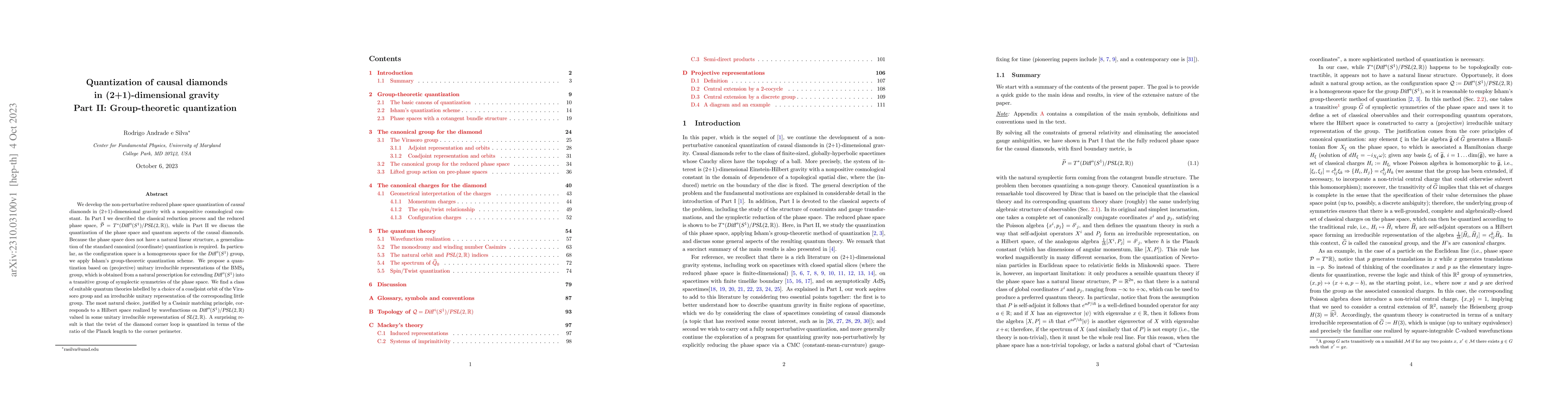 Thumbnail for Quantization of causal diamonds in (2+1)-dimensional gravity -- Part II:
  Group-theoretic quantization