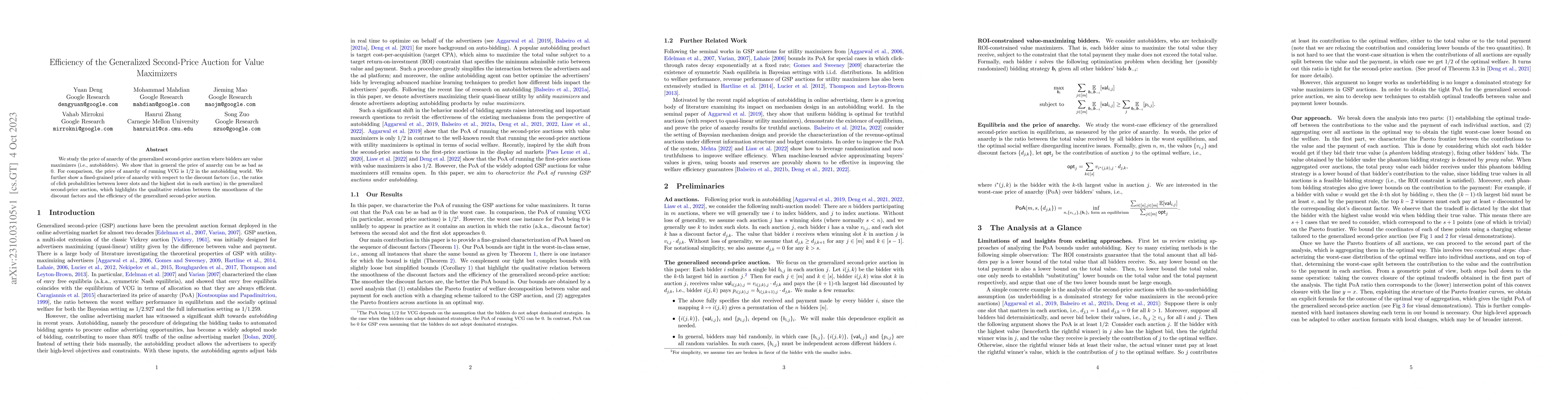 Thumbnail for Efficiency of the Generalized Second-Price Auction for Value Maximizers