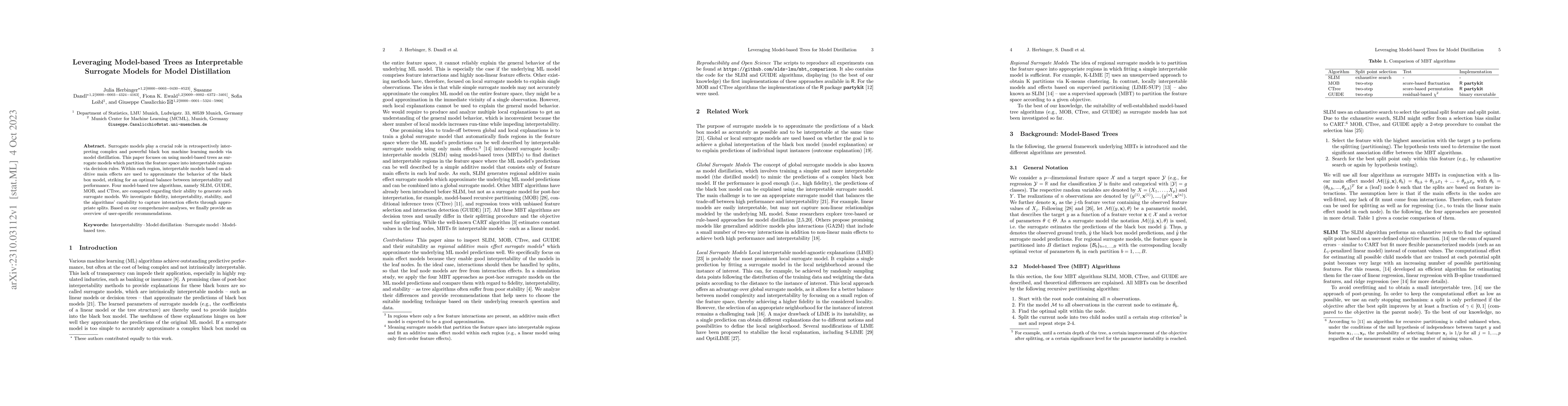 Thumbnail for Leveraging Model-based Trees as Interpretable Surrogate Models for Model
  Distillation