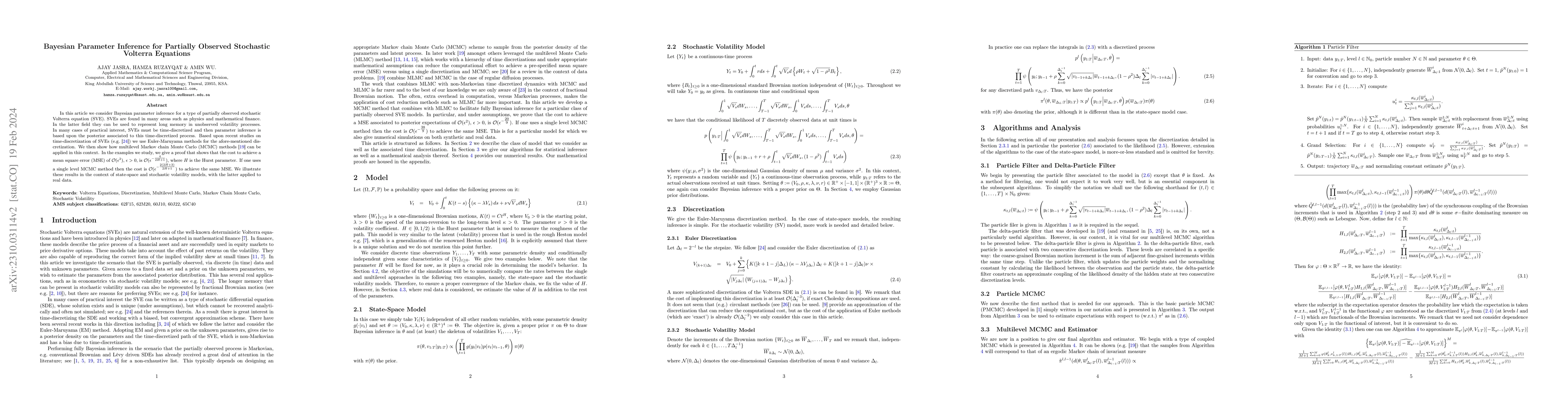 Thumbnail for Bayesian Parameter Inference for Partially Observed Stochastic Volterra
  Equations