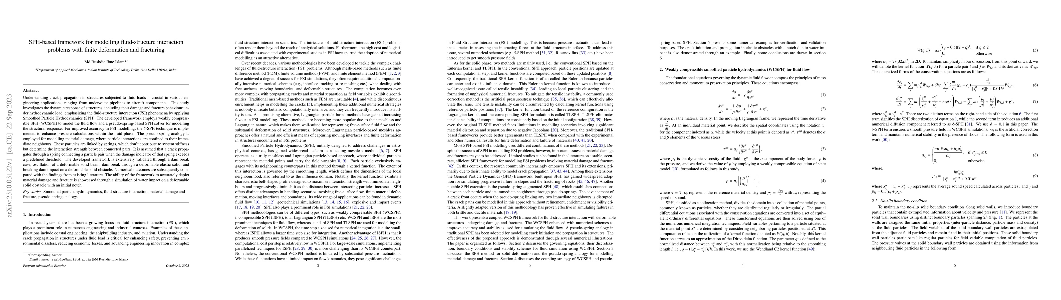 Thumbnail for SPH-based framework for modelling fluid-structure interaction problems
  with finite deformation and fracturing