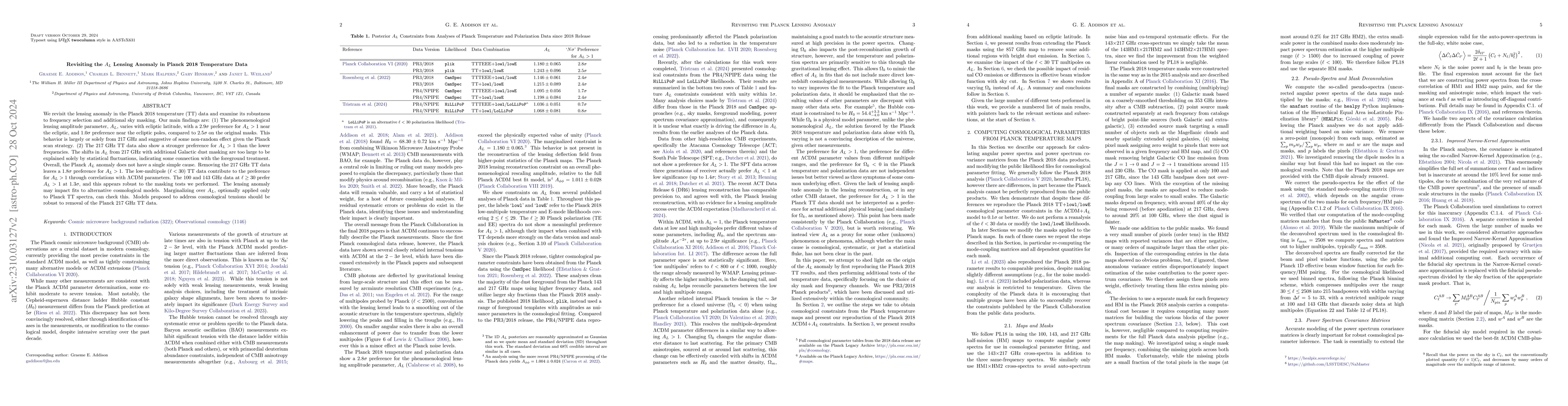 Thumbnail for Revisiting the $A_L$ Lensing Anomaly in Planck 2018 Temperature Data