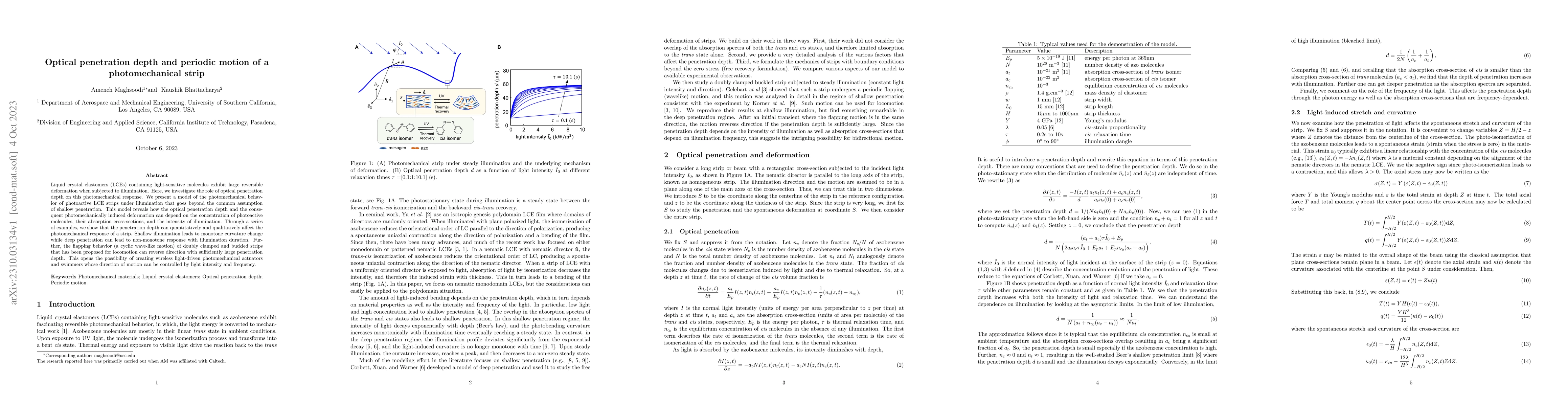 Thumbnail for Optical penetration depth and periodic motion of a photomechanical strip