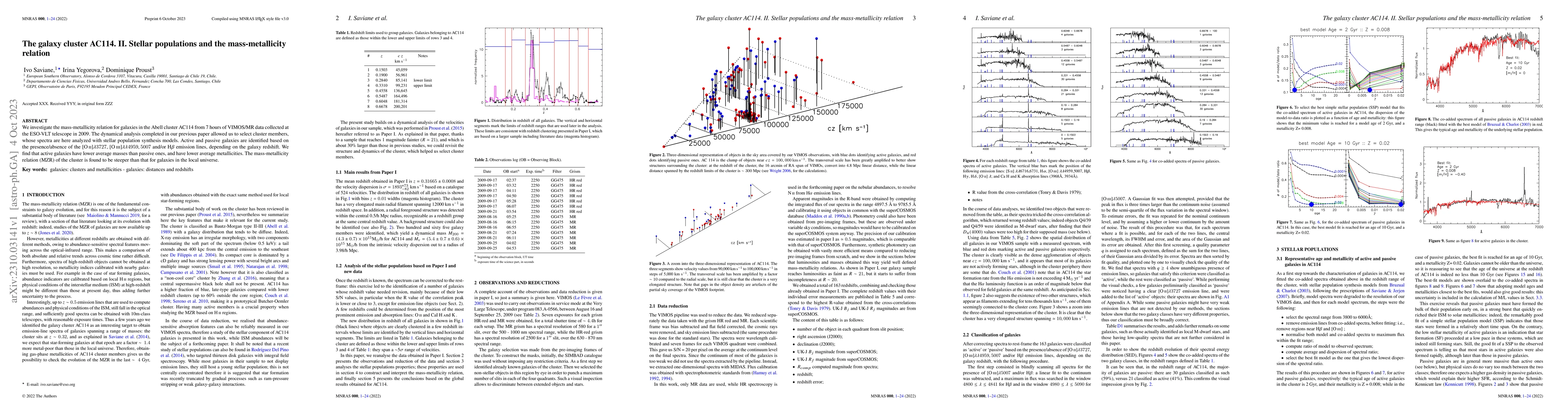 Thumbnail for The galaxy cluster AC114 -- II. Stellar populations and the
  mass-metallicity relation
