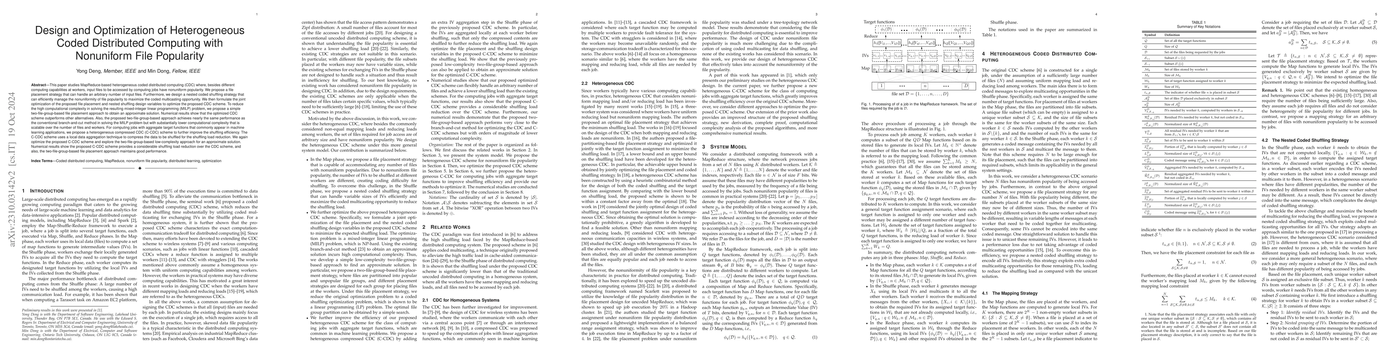 Thumbnail for Design and Optimization of Heterogeneous Coded Distributed Computing
  with Nonuniform File Popularity
