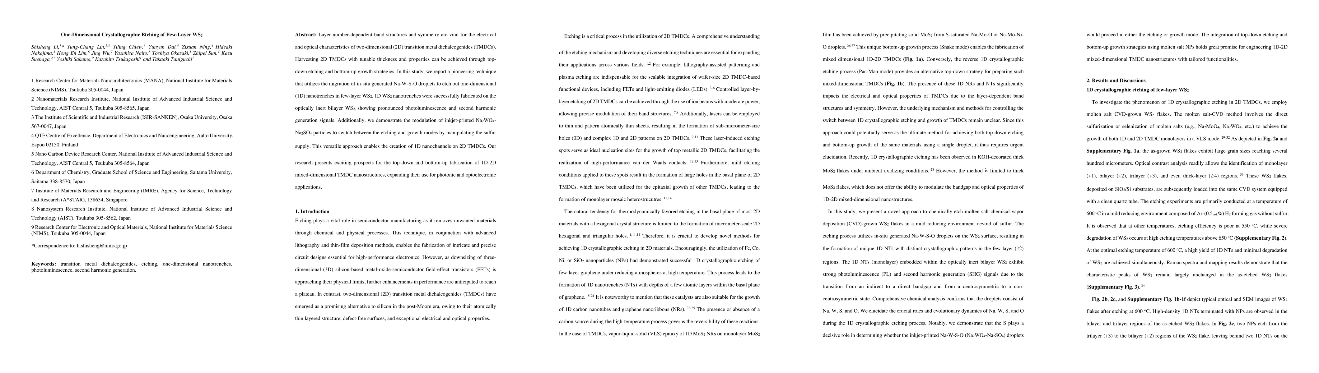Thumbnail for One-Dimensional Crystallographic Etching of Few-Layer WS$_2$