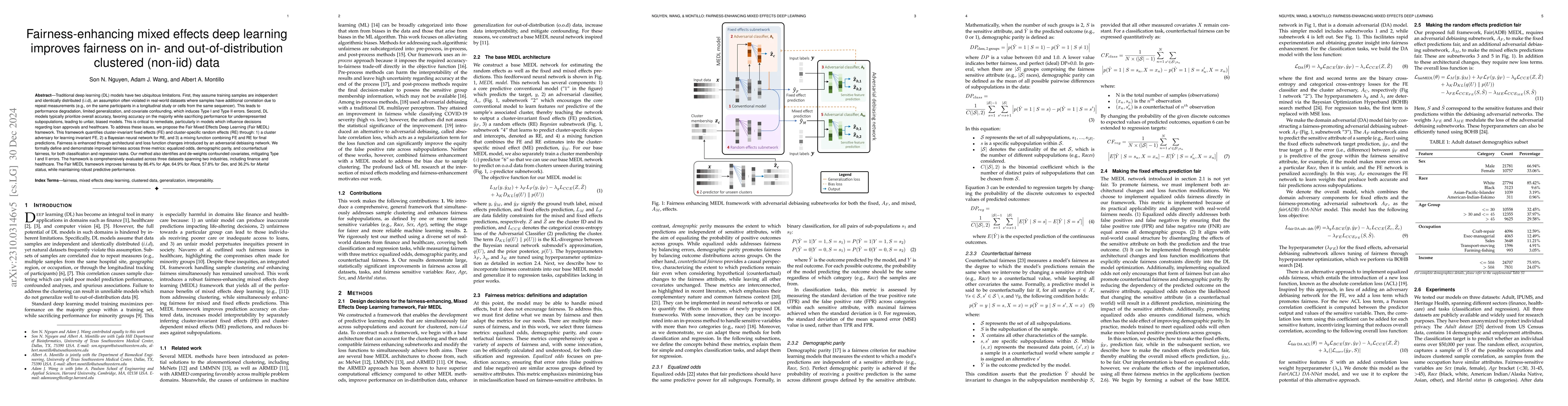 Thumbnail for Fairness-enhancing mixed effects deep learning improves fairness on in-
  and out-of-distribution clustered (non-iid) data