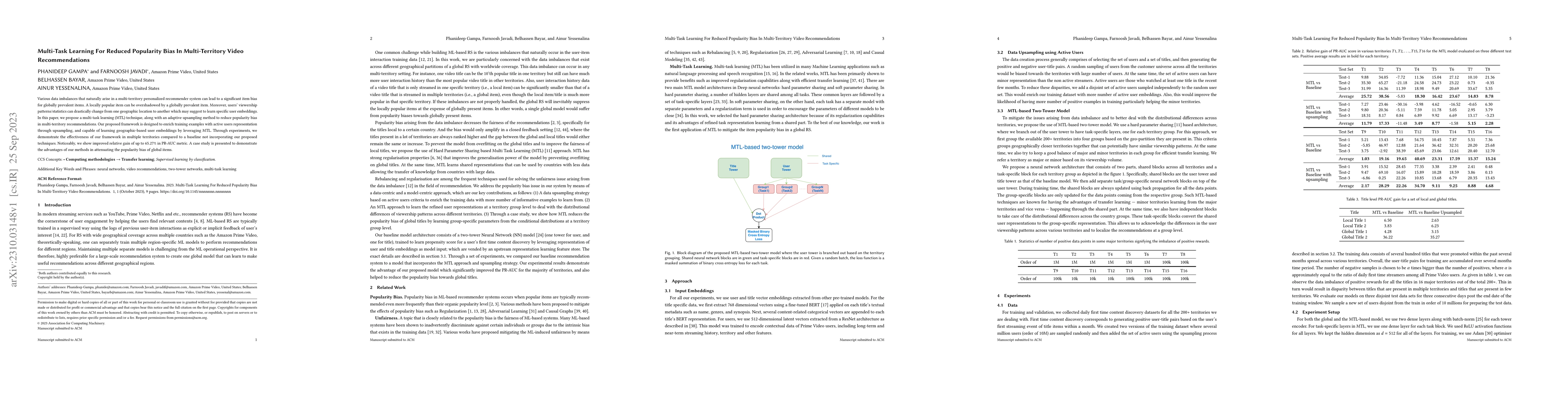 Thumbnail for Multi-Task Learning For Reduced Popularity Bias In Multi-Territory Video
  Recommendations