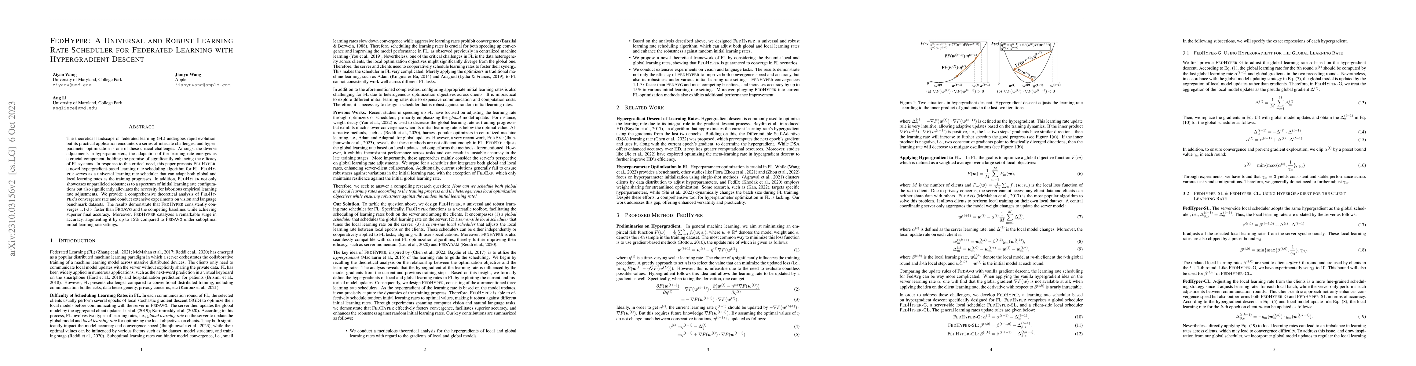 Thumbnail for FedHyper: A Universal and Robust Learning Rate Scheduler for Federated
  Learning with Hypergradient Descent