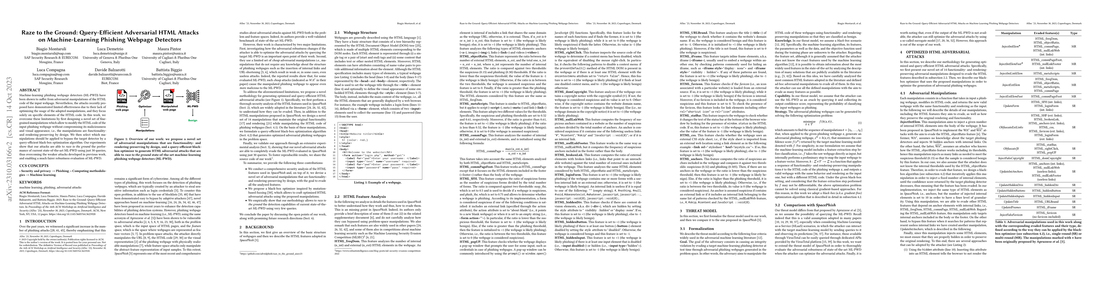 Thumbnail for Raze to the Ground: Query-Efficient Adversarial HTML Attacks on
  Machine-Learning Phishing Webpage Detectors