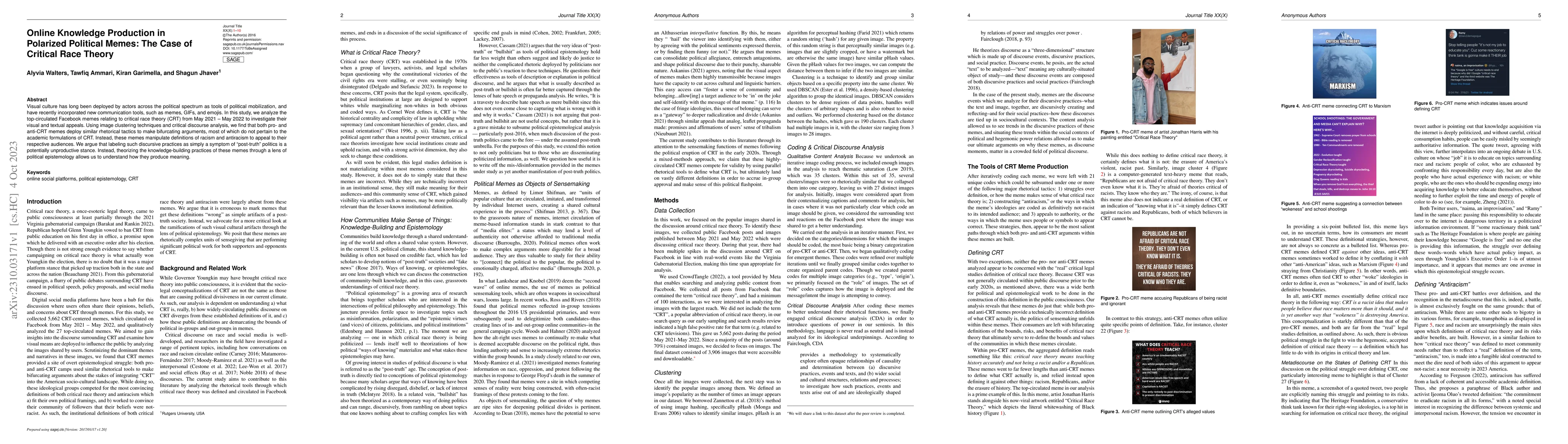 Thumbnail for Online Knowledge Production in Polarized Political Memes: The Case of
  Critical Race Theory