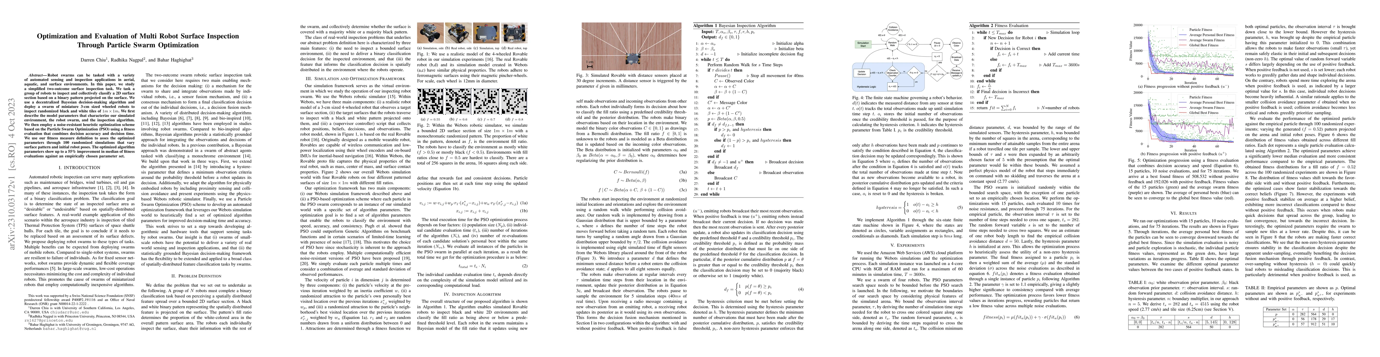 Thumbnail for Optimization and Evaluation of Multi Robot Surface Inspection Through
  Particle Swarm Optimization