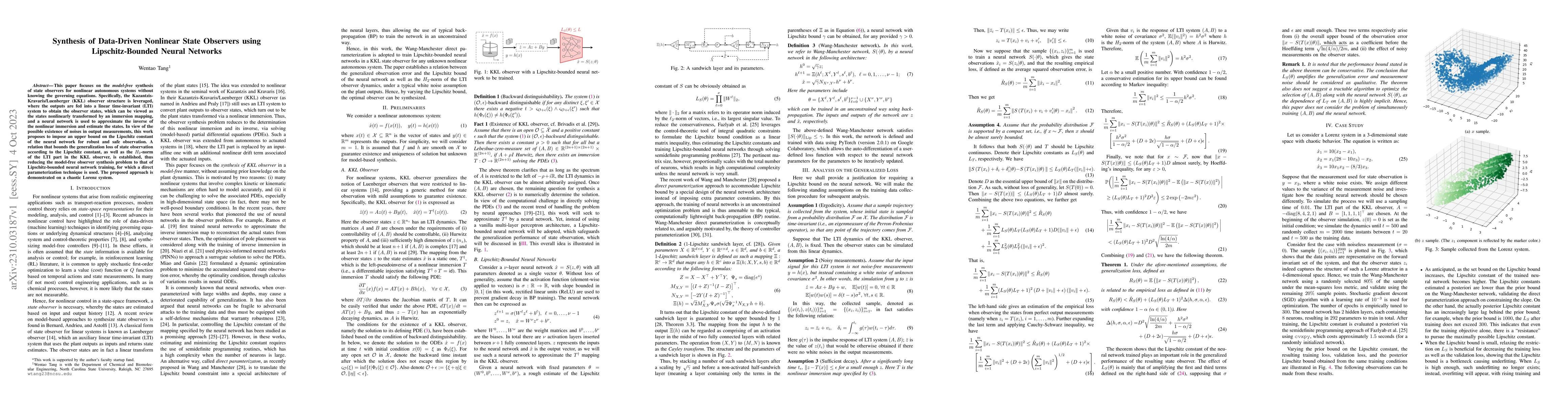 Thumbnail for Synthesis of Data-Driven Nonlinear State Observers using
  Lipschitz-Bounded Neural Networks
