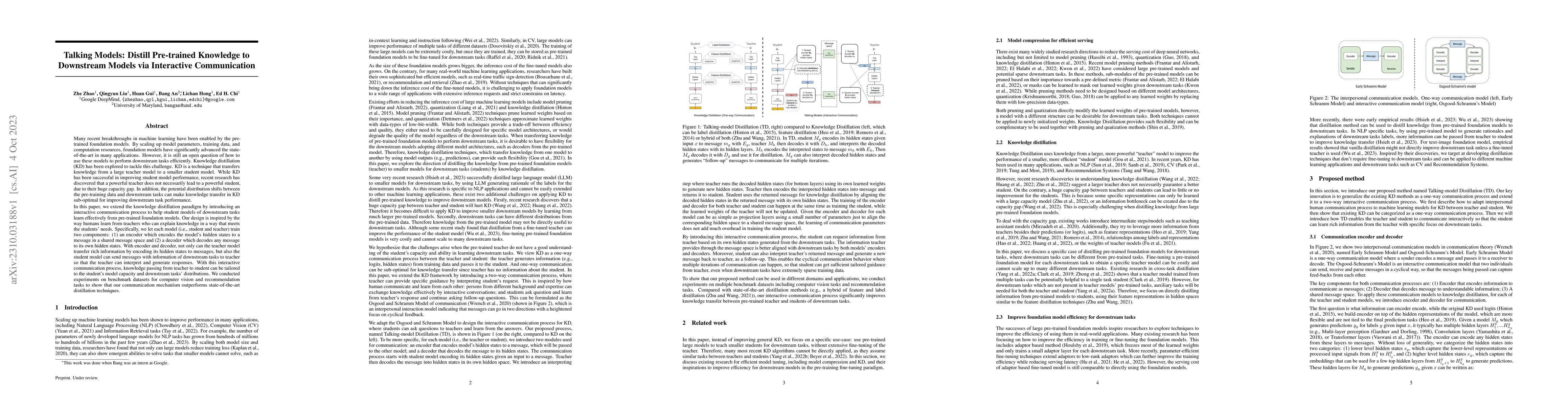 Thumbnail for Talking Models: Distill Pre-trained Knowledge to Downstream Models via
  Interactive Communication