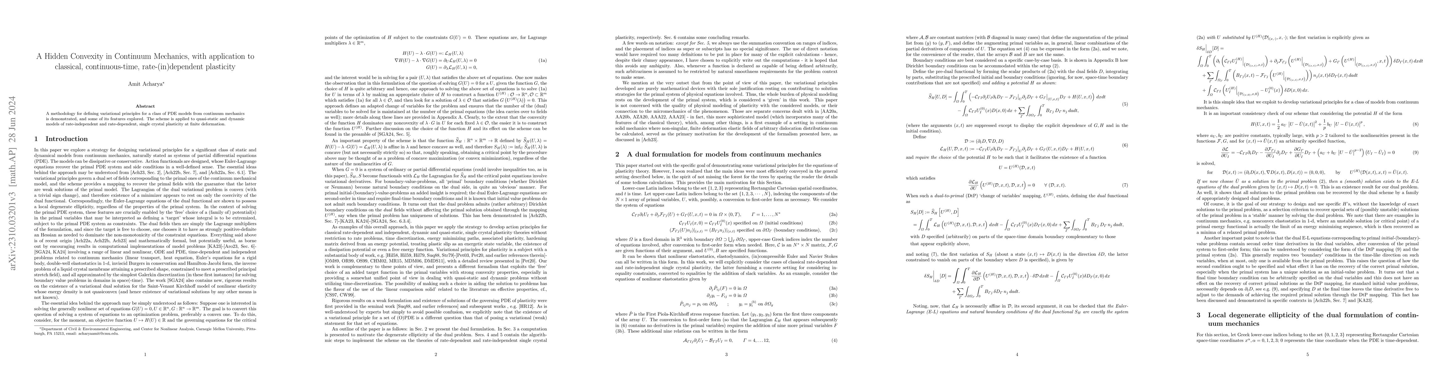 Thumbnail for A Hidden Convexity in Continuum Mechanics, with application to
  classical, continuous-time, rate-(in)dependent plasticity
