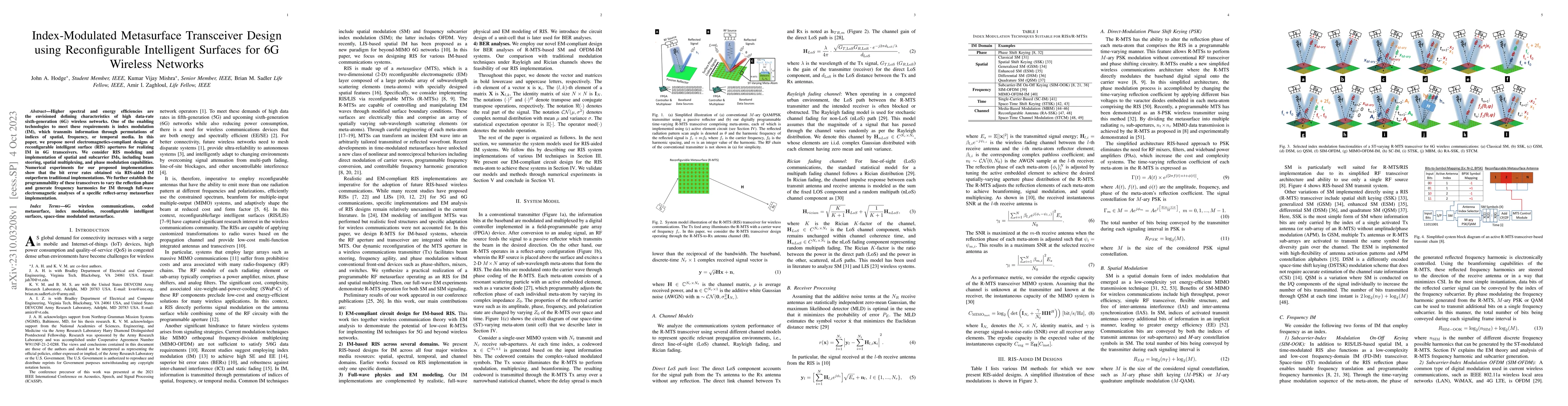 Thumbnail for Index-Modulated Metasurface Transceiver Design using Reconfigurable
  Intelligent Surfaces for 6G Wireless Networks