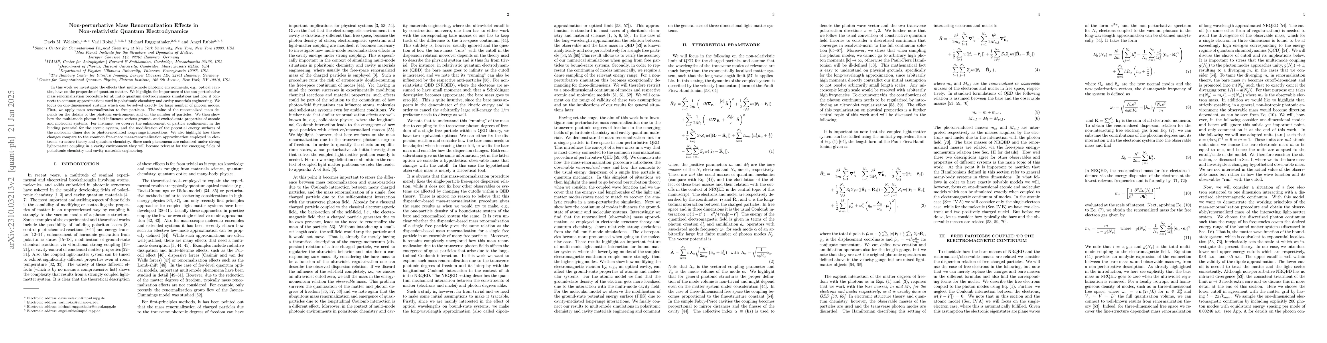 Thumbnail for Non-perturbative mass renormalization effects in non-relativistic
  quantum electrodynamics