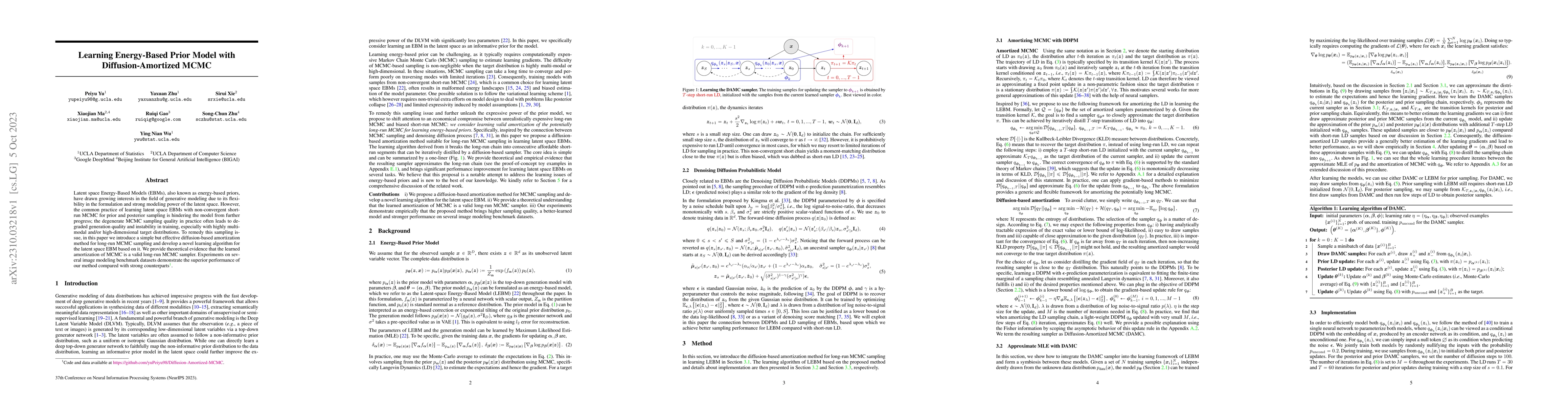 Thumbnail for Learning Energy-Based Prior Model with Diffusion-Amortized MCMC