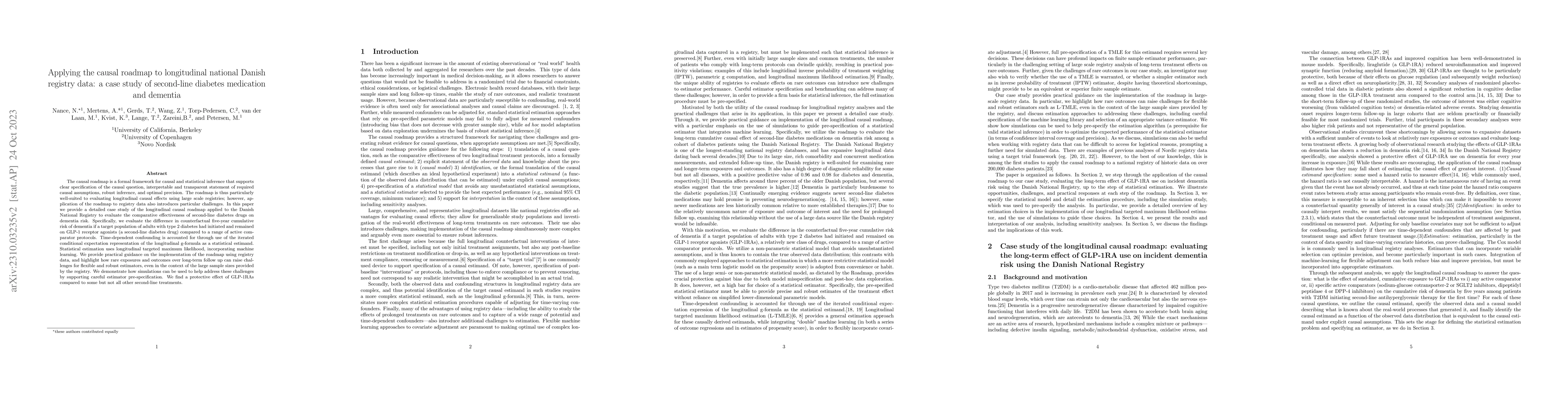 Thumbnail for Applying the causal roadmap to longitudinal national Danish registry
  data: a case study of second-line diabetes medication and dementia