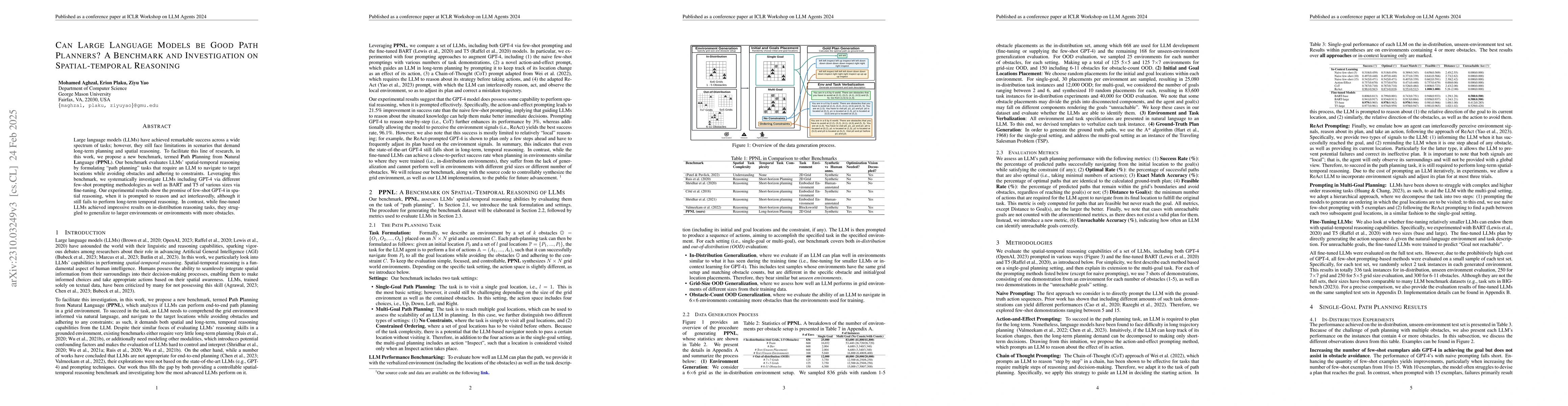 Thumbnail for Can Large Language Models be Good Path Planners? A Benchmark and
  Investigation on Spatial-temporal Reasoning