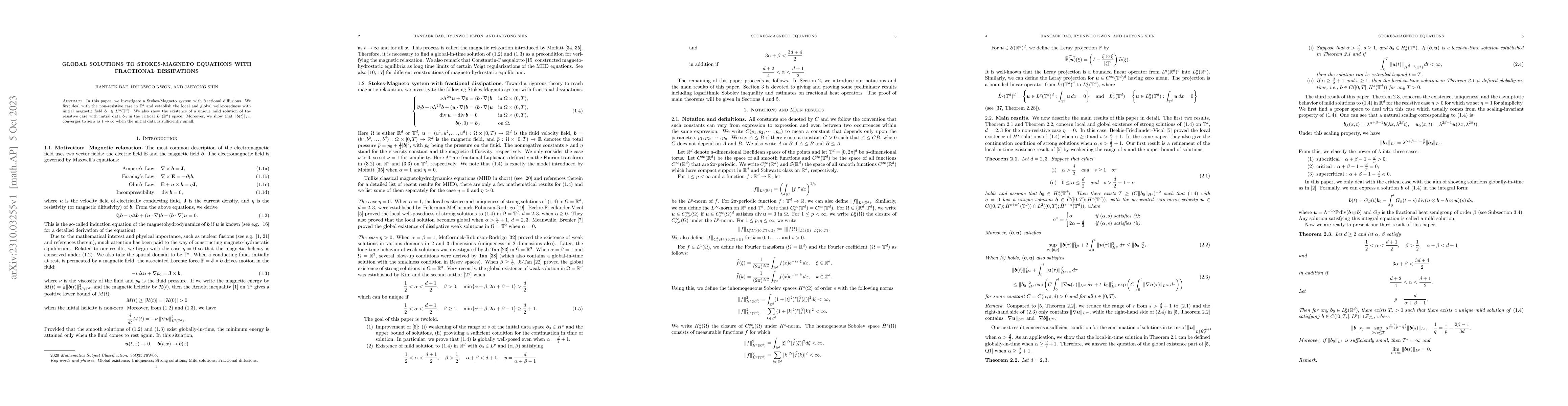 Thumbnail for Global solutions to Stokes-Magneto equations with fractional
  dissipations