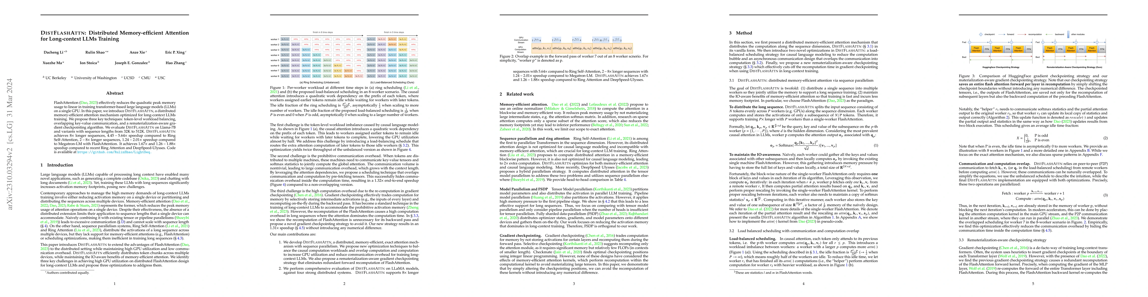 Thumbnail for DISTFLASHATTN: Distributed Memory-efficient Attention for Long-context
  LLMs Training