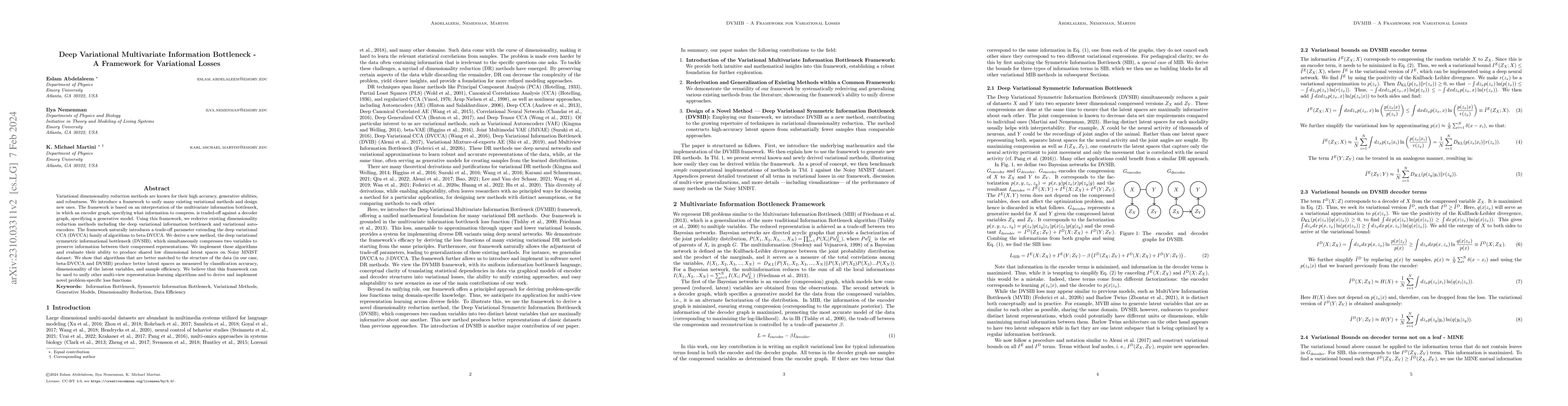 Thumbnail for Deep Variational Multivariate Information Bottleneck -- A Framework for
  Variational Losses