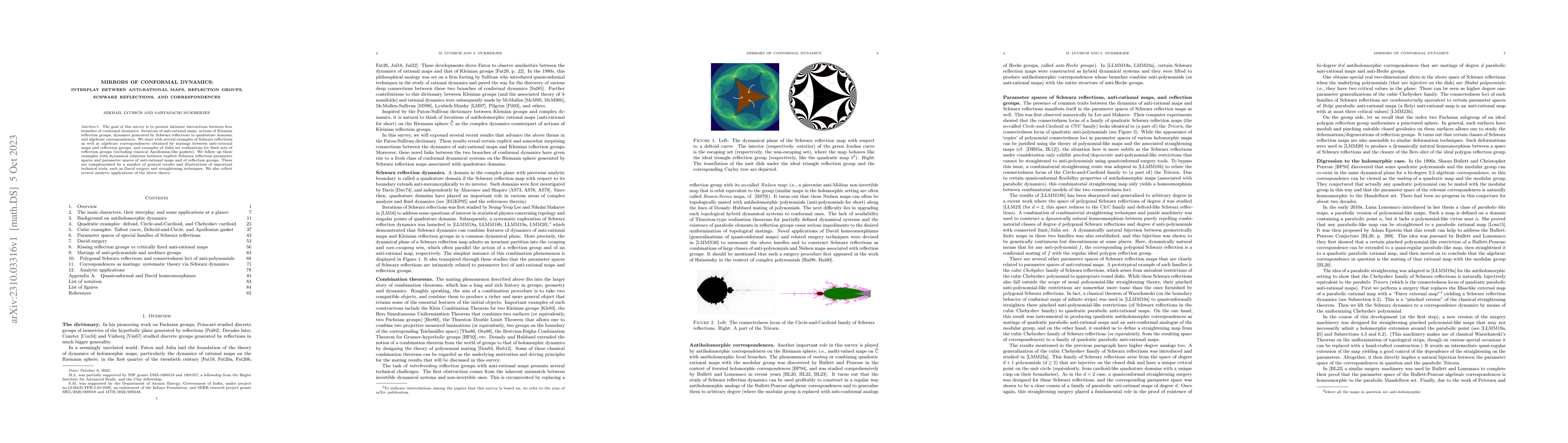 Thumbnail for Mirrors of conformal dynamics: Interplay between anti-rational maps,
  reflection groups, Schwarz reflections, and correspondences