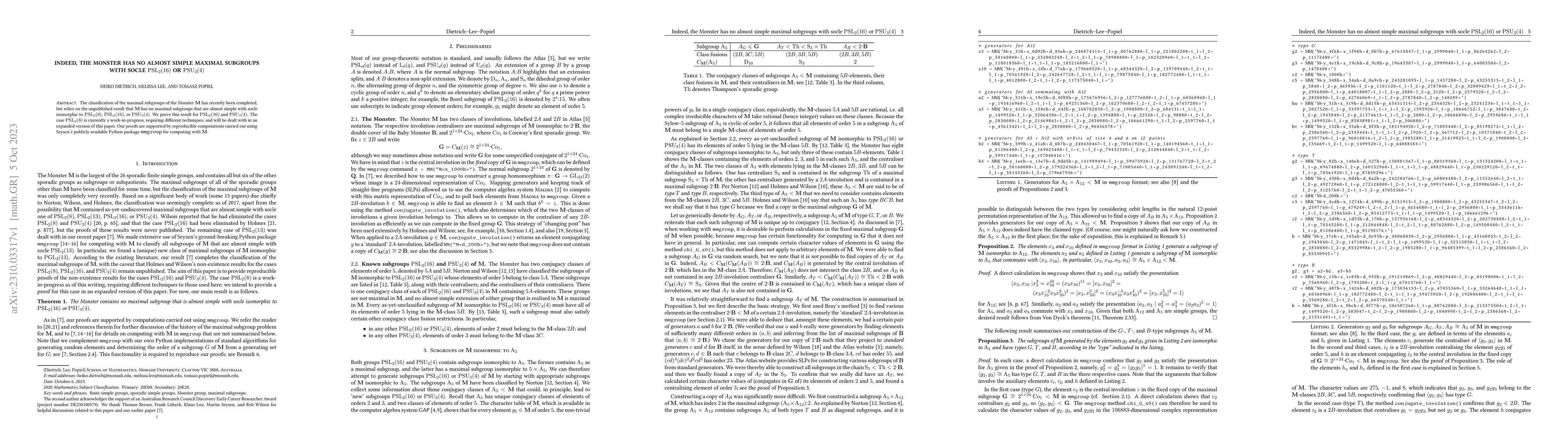 Thumbnail for Indeed, the Monster has no almost simple maximal subgroup with socle
  $\text{PSL}_2(16)$