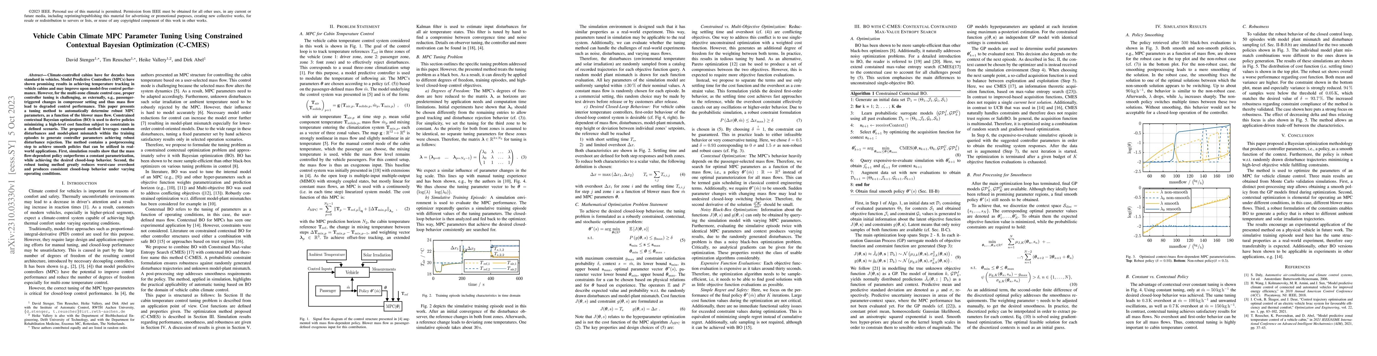 Thumbnail for Vehicle Cabin Climate MPC Parameter Tuning Using Constrained Contextual
  Bayesian Optimization (C-CMES)