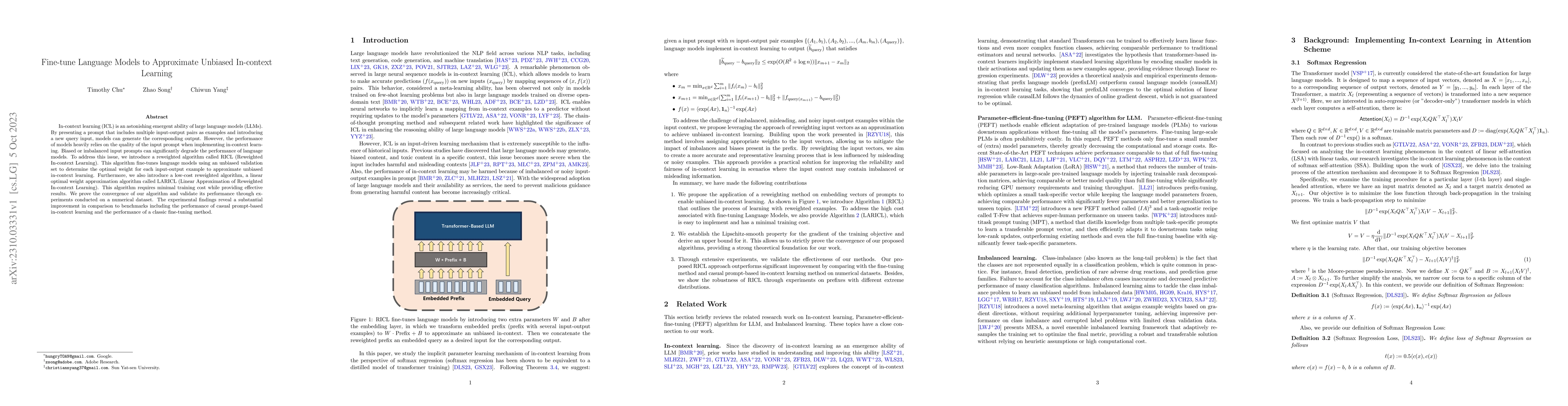 Thumbnail for Fine-tune Language Models to Approximate Unbiased In-context Learning