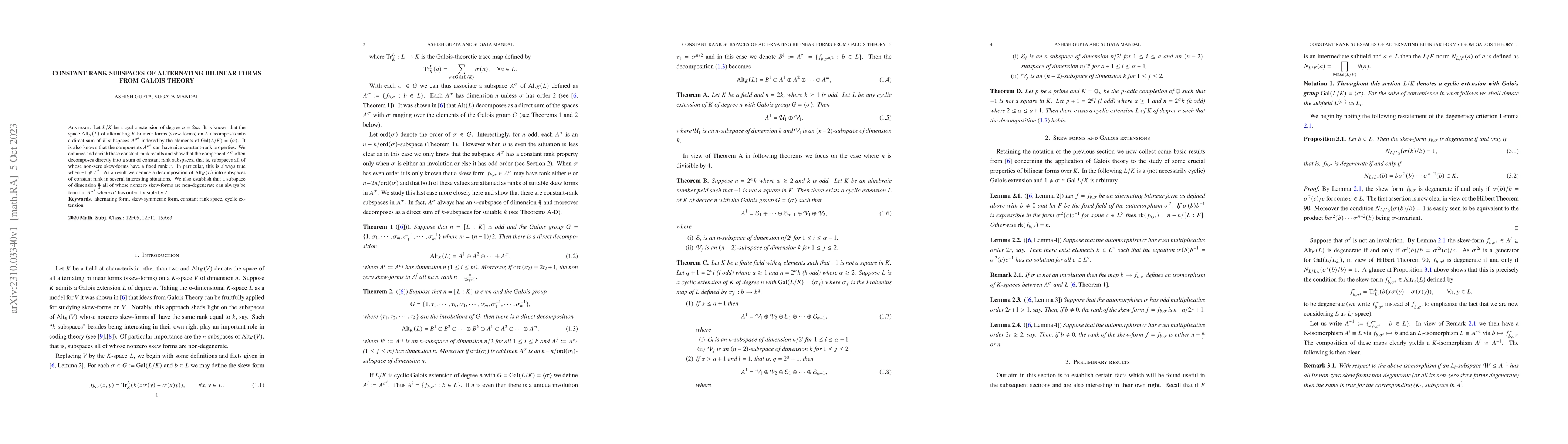 Thumbnail for Constant rank subspaces of alternating bilinear forms from Galois Theory