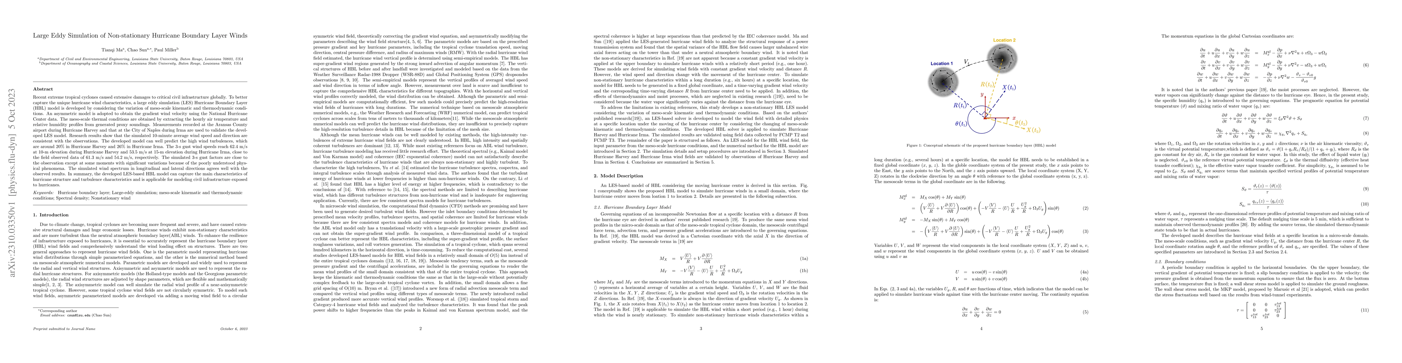 Thumbnail for Large Eddy Simulation of Non-stationary Hurricane Boundary Layer Winds