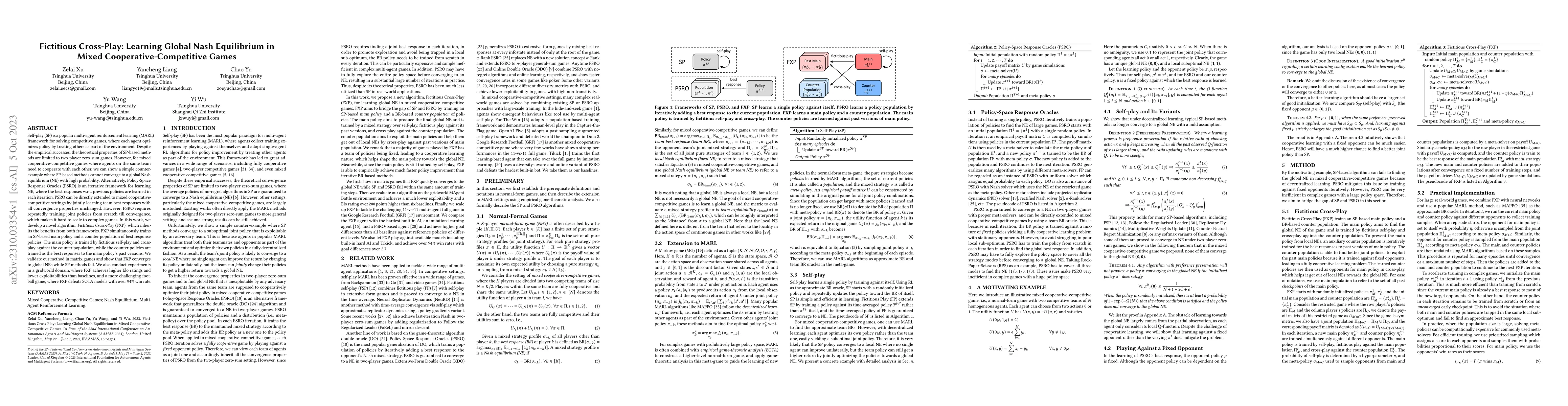 Thumbnail for Fictitious Cross-Play: Learning Global Nash Equilibrium in Mixed
  Cooperative-Competitive Games