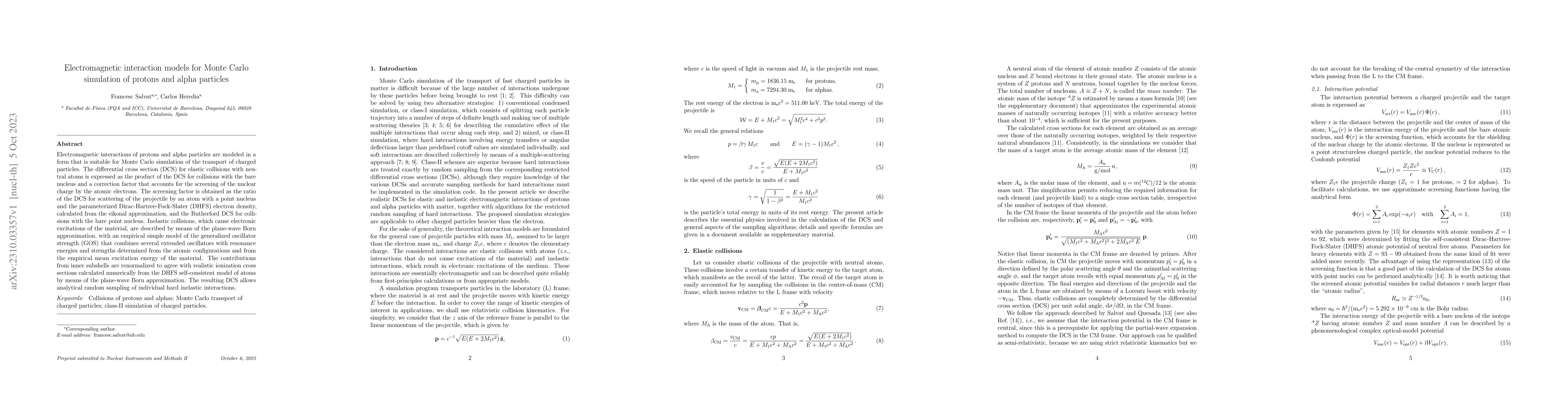 Thumbnail for Electromagnetic interaction models for Monte Carlo simulation of protons
  and alpha particles