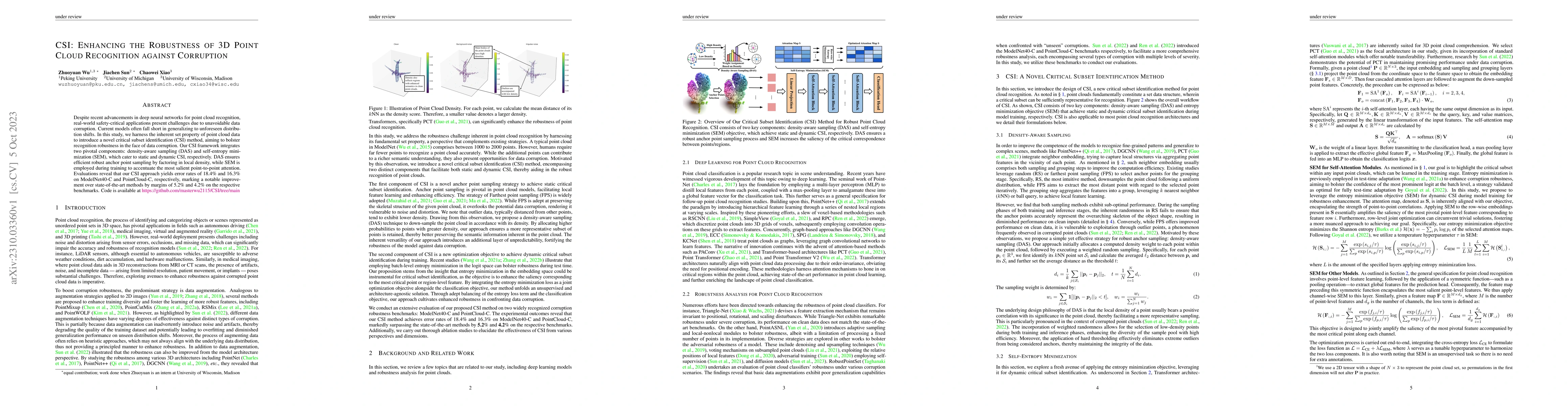 Thumbnail for CSI: Enhancing the Robustness of 3D Point Cloud Recognition against
  Corruption