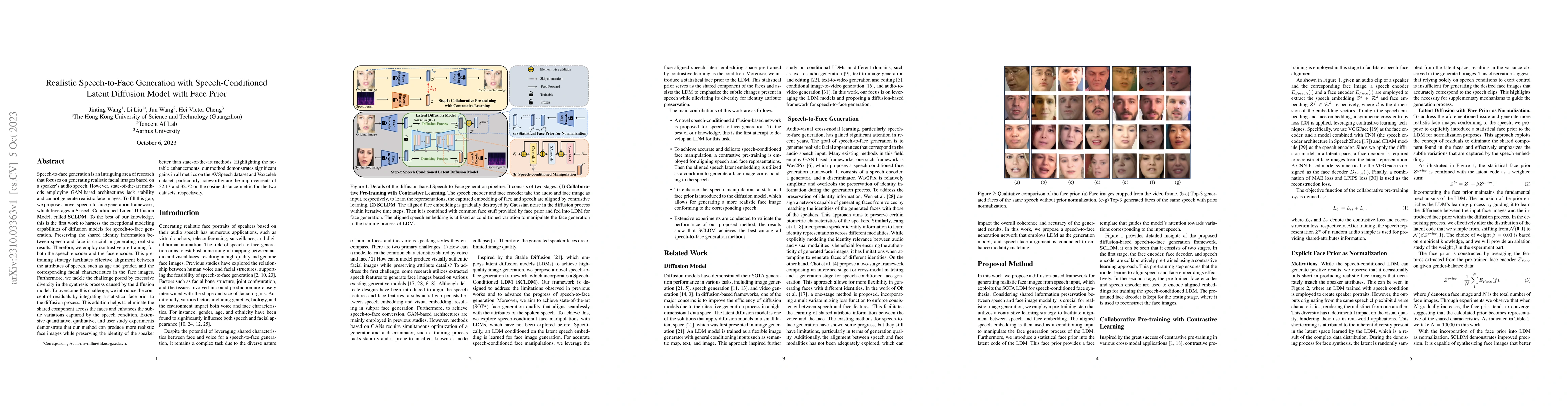 Thumbnail for Realistic Speech-to-Face Generation with Speech-Conditioned Latent
  Diffusion Model with Face Prior