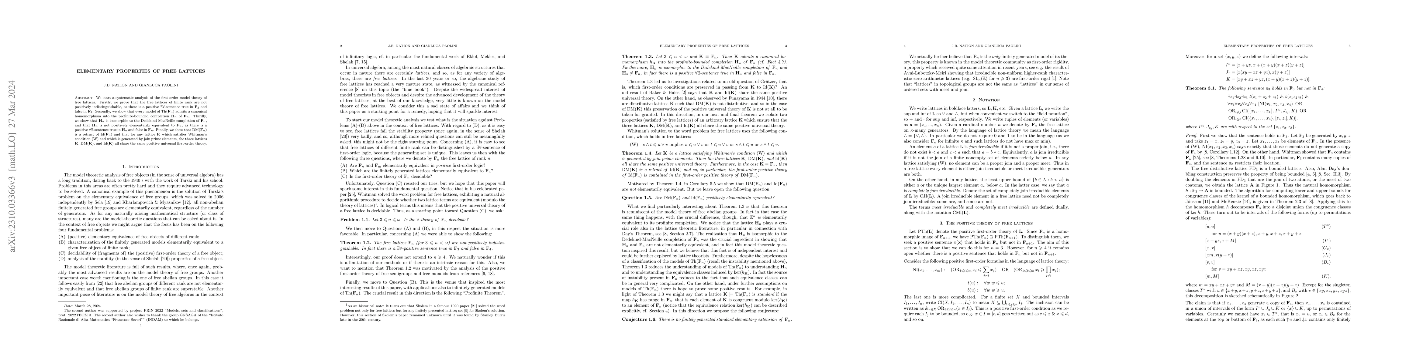 Thumbnail for Elementary Properties of Free Lattices