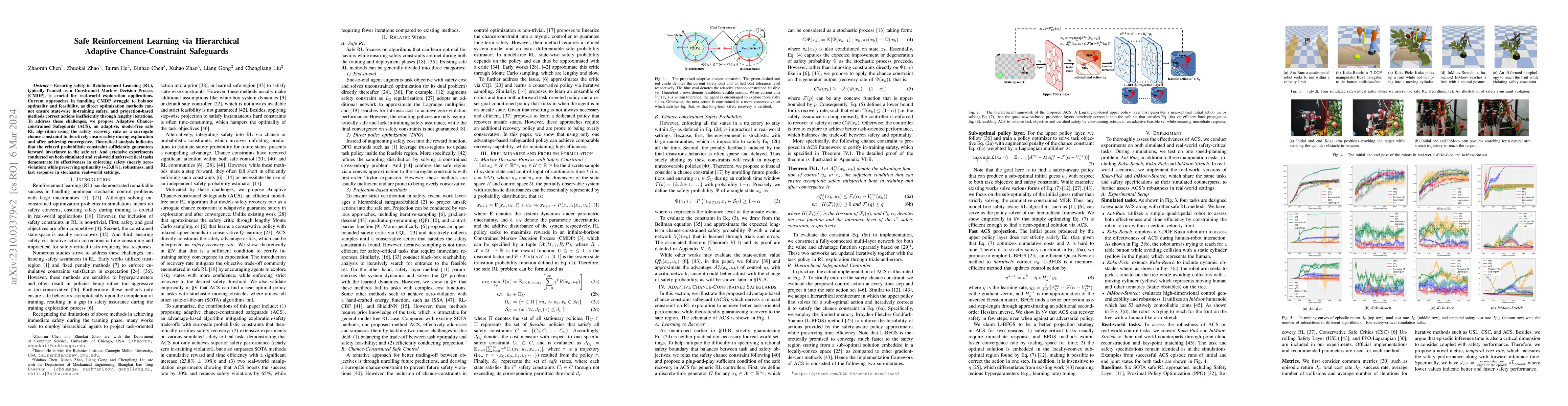 Thumbnail for Safe Reinforcement Learning via Hierarchical Adaptive Chance-Constraint
  Safeguards