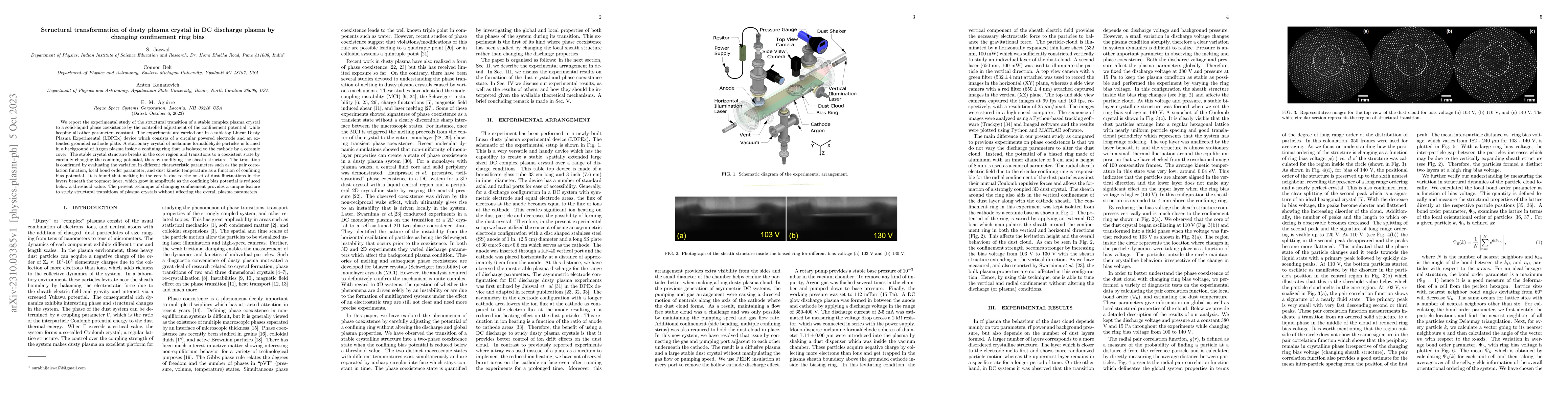 Thumbnail for Structural transformation of dusty plasma crystal in DC discharge plasma
  by changing confinement ring bias