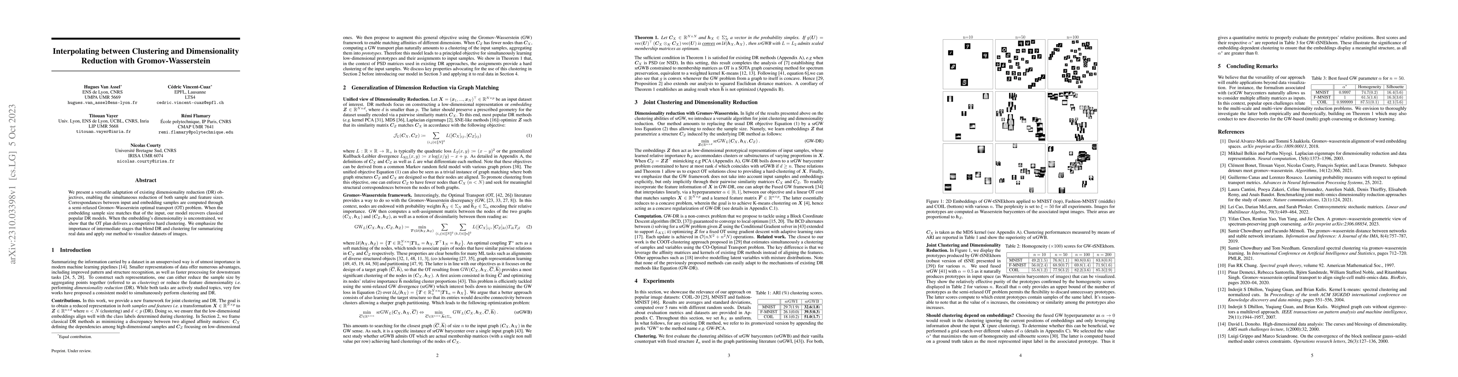 Thumbnail for Interpolating between Clustering and Dimensionality Reduction with
  Gromov-Wasserstein