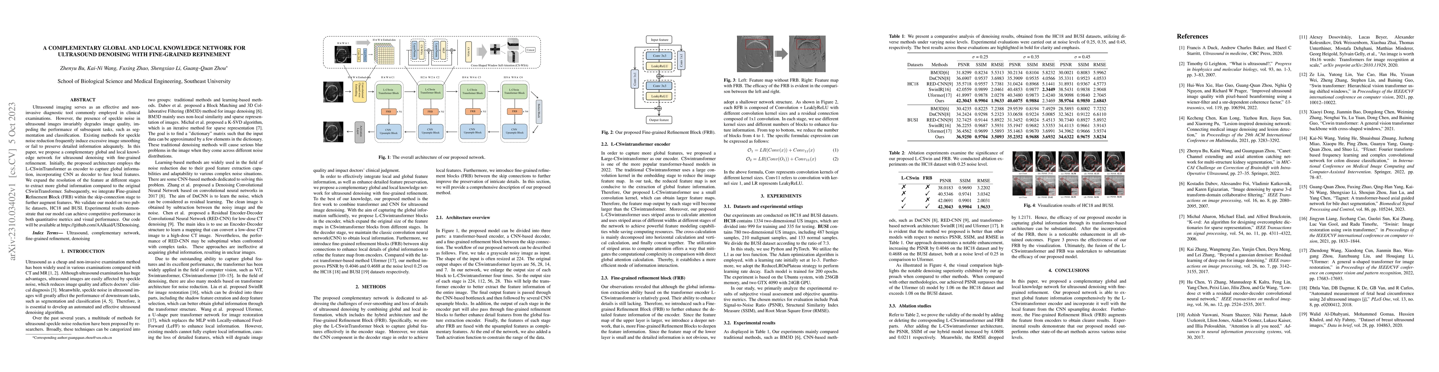 Thumbnail for A Complementary Global and Local Knowledge Network for Ultrasound
  denoising with Fine-grained Refinement