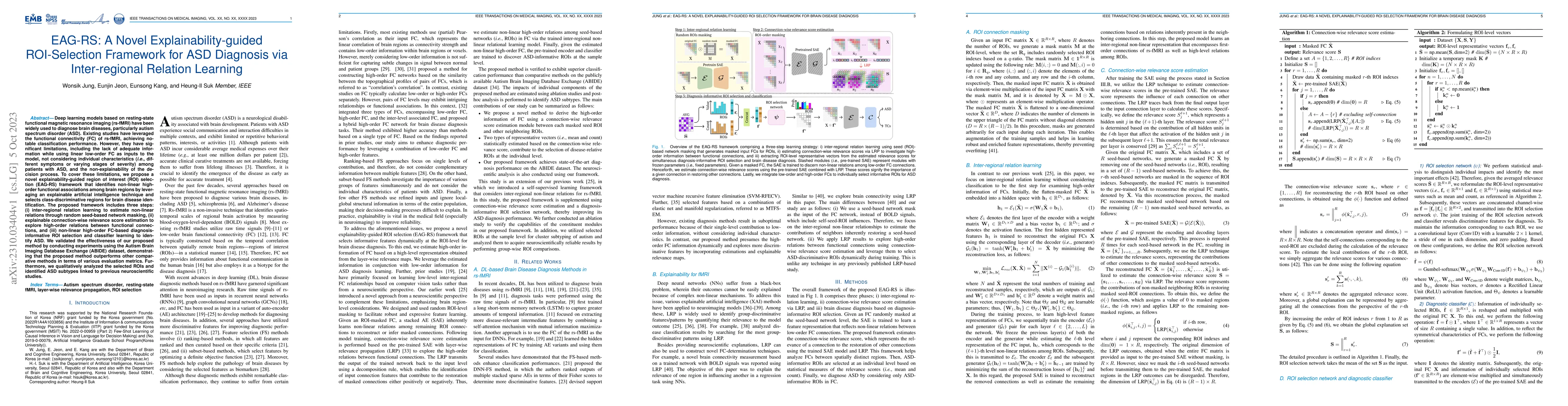 Thumbnail for EAG-RS: A Novel Explainability-guided ROI-Selection Framework for ASD
  Diagnosis via Inter-regional Relation Learning