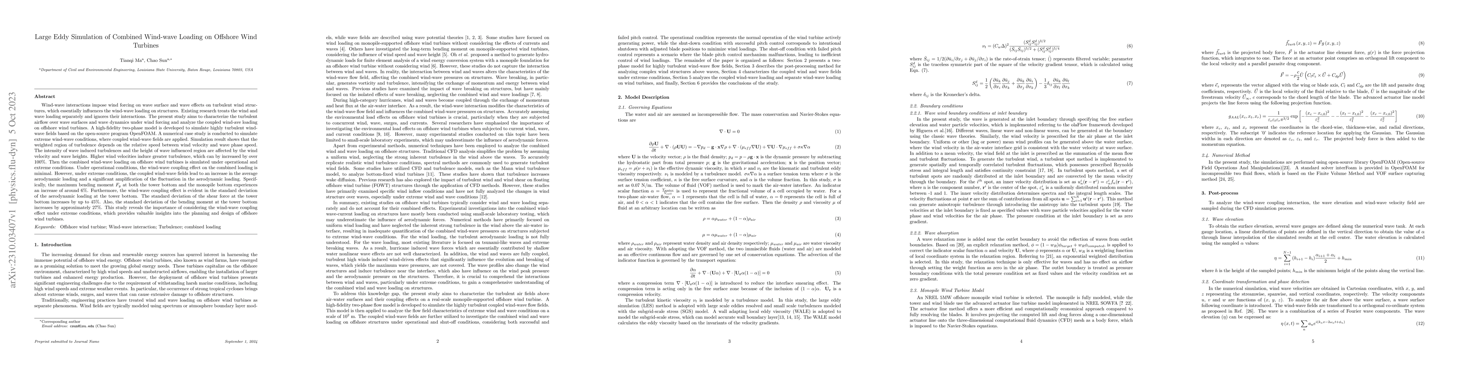 Thumbnail for Large Eddy Simulation of Combined Wind-wave Loading on Offshore Wind
  Turbines