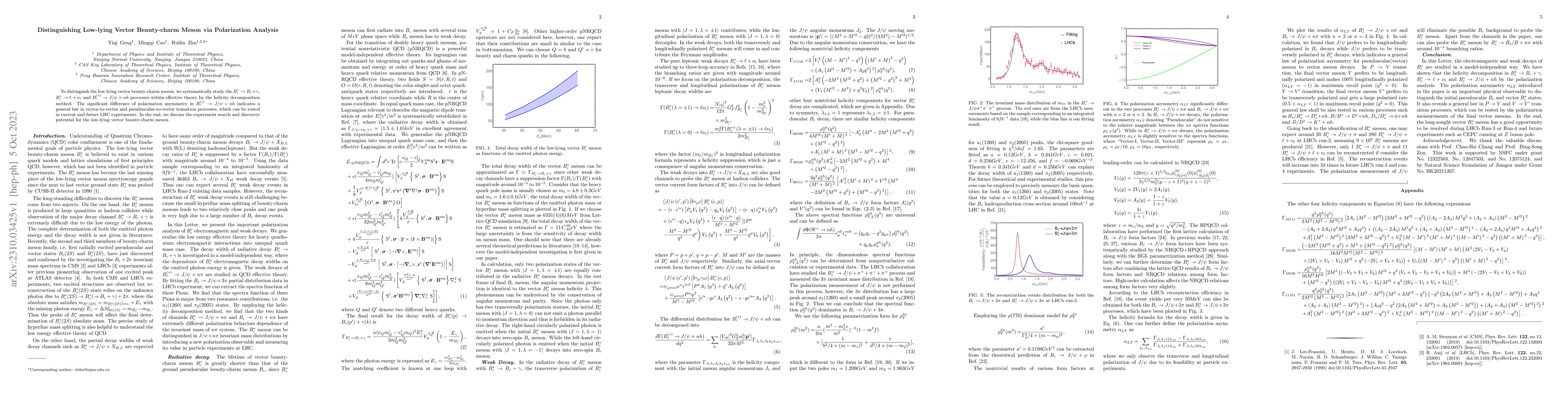 Thumbnail for Distinguishing Low-lying Vector Beauty-charm Meson via Polarization
  Analysis