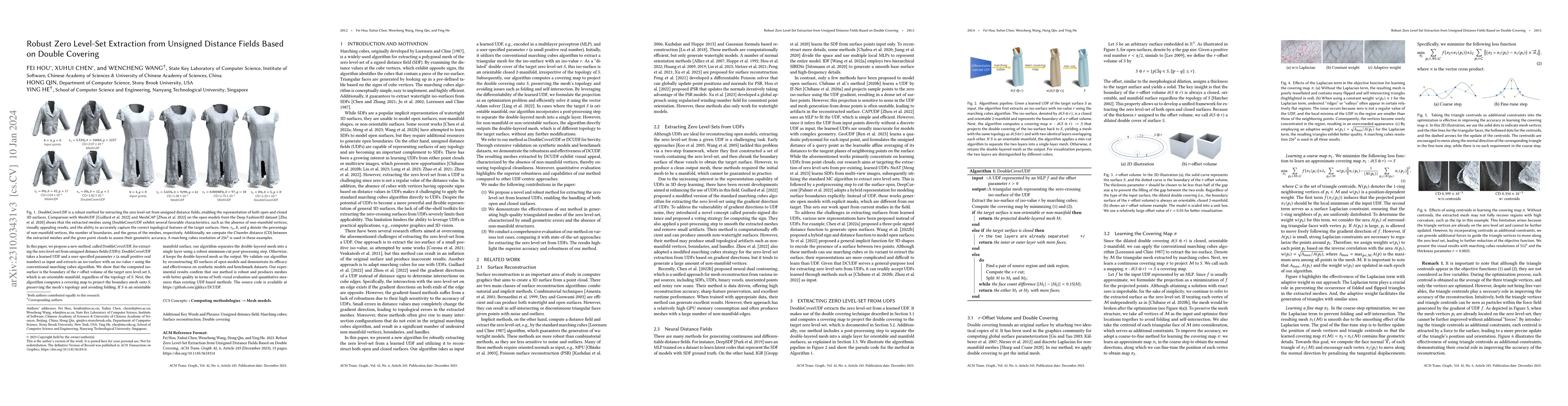 Thumbnail for Robust Zero Level-Set Extraction from Unsigned Distance Fields Based on
  Double Covering