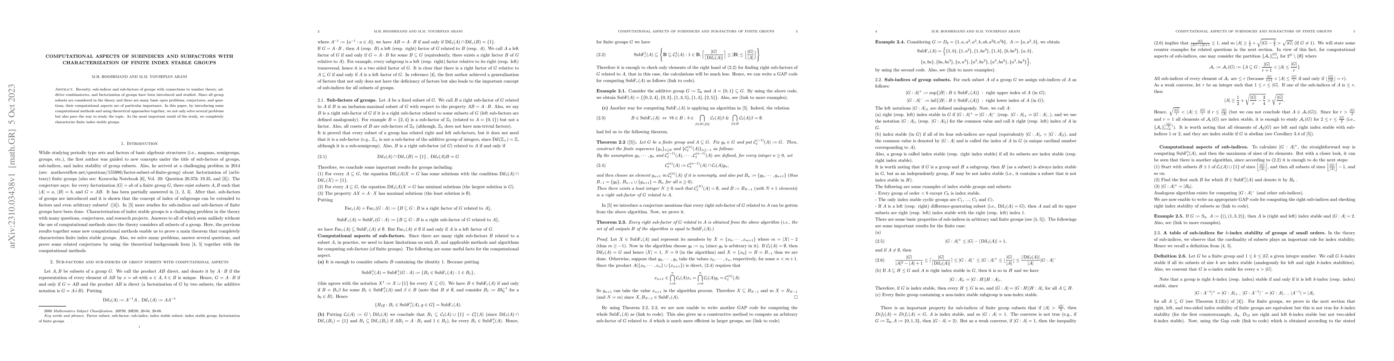 Thumbnail for Computational aspects of subindices and subfactors with characterization
  of finite index stable groups