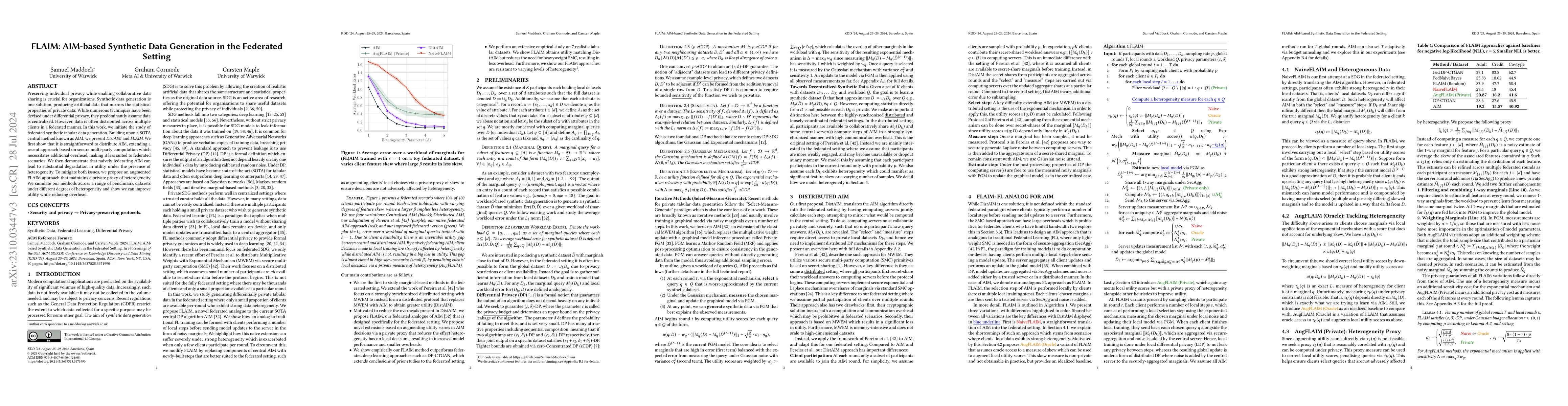 Thumbnail for FLAIM: AIM-based Synthetic Data Generation in the Federated Setting