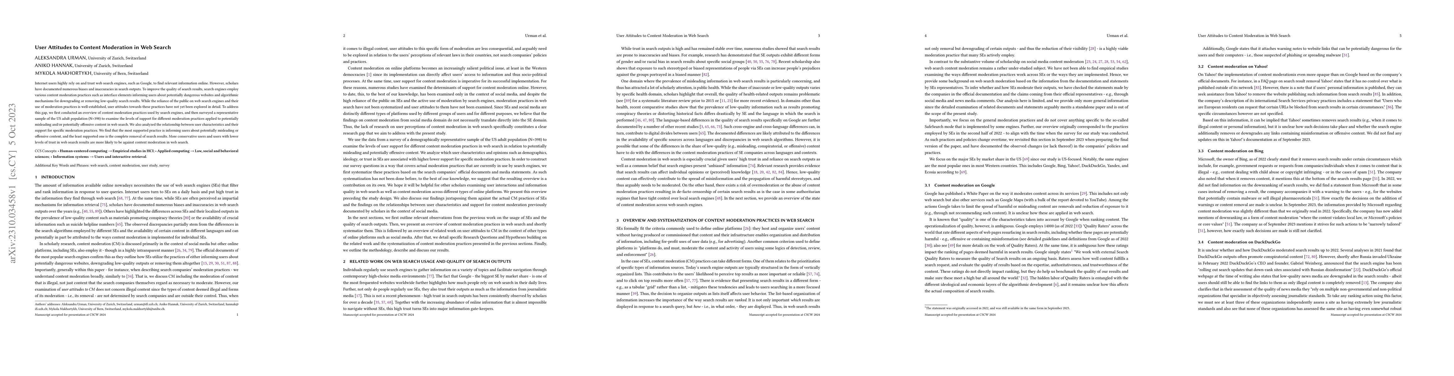 Thumbnail for User Attitudes to Content Moderation in Web Search