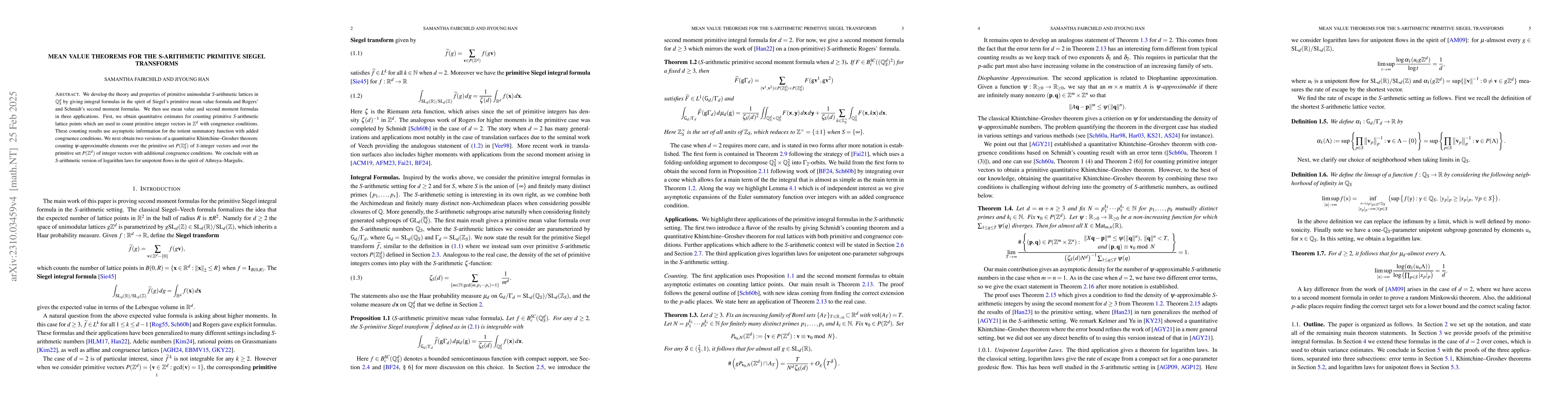 Thumbnail for Mean value theorems for the S-arithmetic primitive Siegel transforms